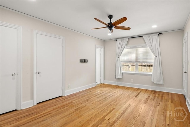 540 E 60th St, Savannah, GA 31405 - unfurnished bedroom with light wood finished floors, recessed lighting, and ceiling fan