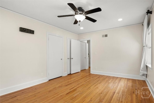 540 E 60th St, Savannah, GA 31405 - unfurnished bedroom with light wood-type flooring, recessed lighting, and a ceiling fan