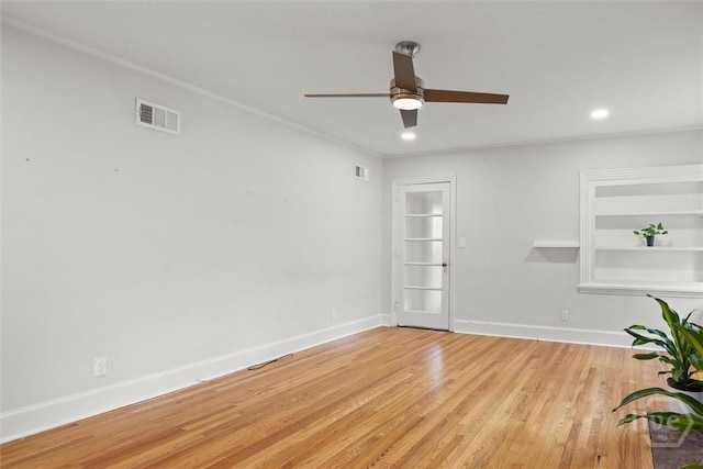 540 E 60th St, Savannah, GA 31405 - unfurnished room featuring light wood-type flooring, a ceiling fan, crown molding, and recessed lighting