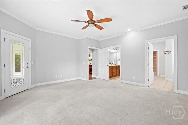2604 River Oaks Dr Unit 2604, Richmond Hill, GA 31324 - unfurnished bedroom featuring crown molding, light carpet, ensuite bathroom, access to exterior, and recessed lighting