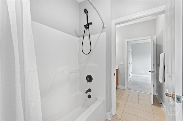 2604 River Oaks Dr Unit 2604, Richmond Hill, GA 31324 - bathroom with shower / bath combo with shower curtain, tile patterned flooring, and vanity