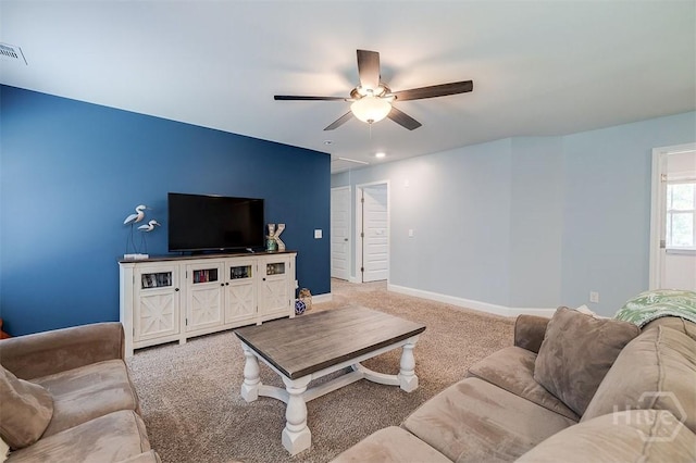 1652 Belle Island Rd, Richmond Hill, GA 31324 - living area with a ceiling fan and light colored carpet