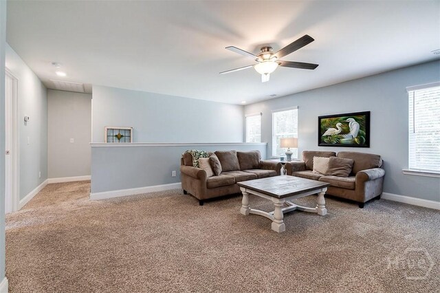 1652 Belle Island Rd, Richmond Hill, GA 31324 - living area featuring carpet floors and ceiling fan