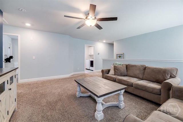 1652 Belle Island Rd, Richmond Hill, GA 31324 - living area featuring ceiling fan, light carpet, and recessed lighting