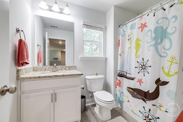1652 Belle Island Rd, Richmond Hill, GA 31324 - bathroom featuring vanity, wood finished floors, and a shower with curtain