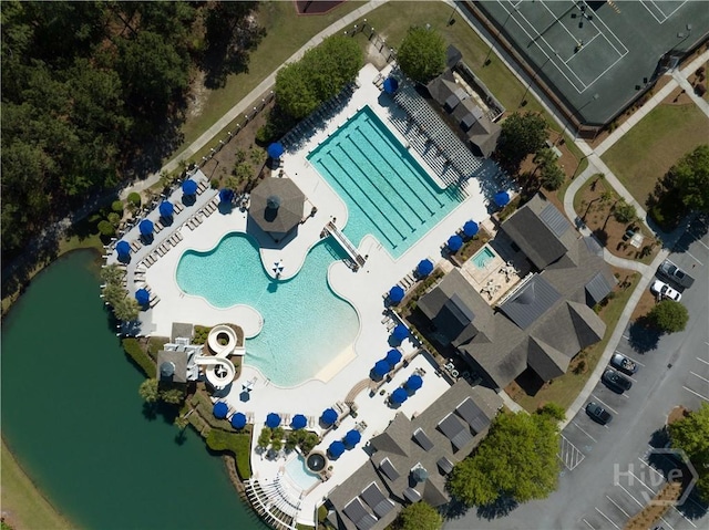 659 Blue Moon Xing, Pooler, GA 31322 - drone / aerial view of a pool area and a nearby body of water