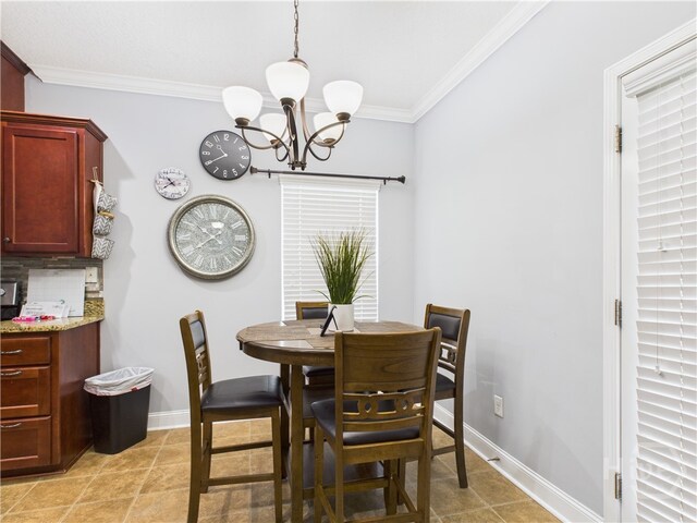1207 Cypress Fall Cir, Hinesville, GA 31313 - dining area featuring a chandelier, crown molding, and light tile patterned flooring