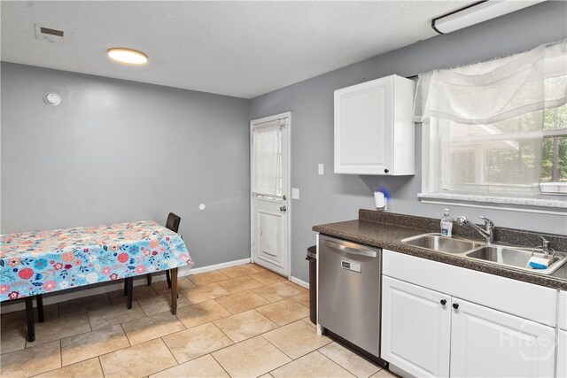 65 Fabian Ln, Hinesville, GA 31313 - kitchen with stainless steel dishwasher, white cabinetry, and dark countertops