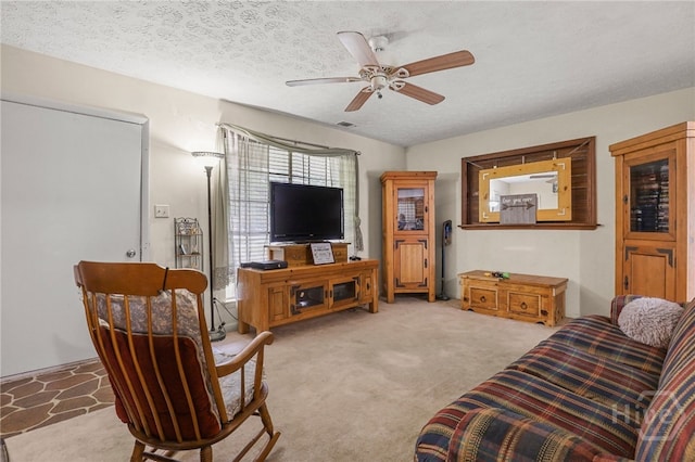 101 Greene Dr, Rincon, GA 31326 - living room with a ceiling fan, carpet flooring, and a textured ceiling