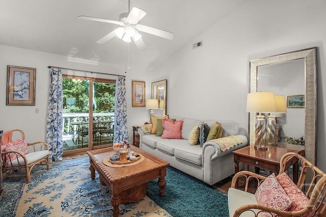 104 Shoals Dr Unit L8, Savannah, GA 31410 - living area with ceiling fan, vaulted ceiling, and wood finished floors