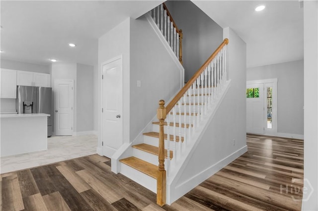 222 N Skinner Ave, Pooler, GA 31322 - stairway featuring wood finished floors and recessed lighting