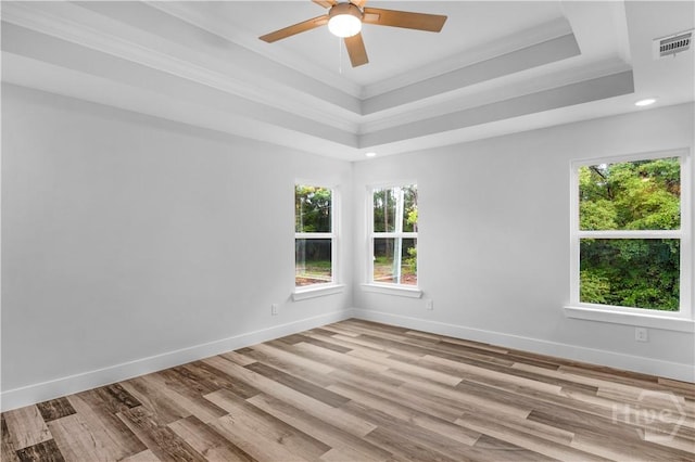 222 N Skinner Ave, Pooler, GA 31322 - empty room featuring crown molding, wood finished floors, recessed lighting, a raised ceiling, and a ceiling fan