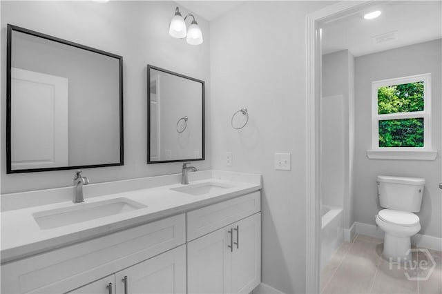 222 N Skinner Ave, Pooler, GA 31322 - bathroom with double vanity, shower / bath combination, and tile patterned floors