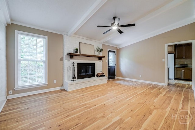 322 Suncrest Blvd, Savannah, GA 31410 - unfurnished living room featuring a fireplace, light wood finished floors, and a ceiling fan
