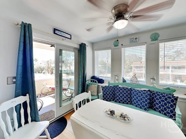 1415 Butler Ave Unit 1, Tybee Island, GA 31328 - dining area with a ceiling fan and light wood finished floors