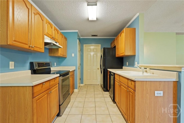 11 Gilliam Ave, Savannah, GA 31406 - kitchen with stainless steel range with electric cooktop, under cabinet range hood, a textured ceiling, black dishwasher, and light countertops
