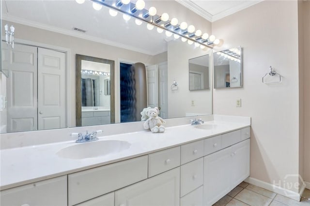 123 Companion Way, Savannah, GA 31419 - bathroom featuring double vanity, tile patterned floors, and ornamental molding