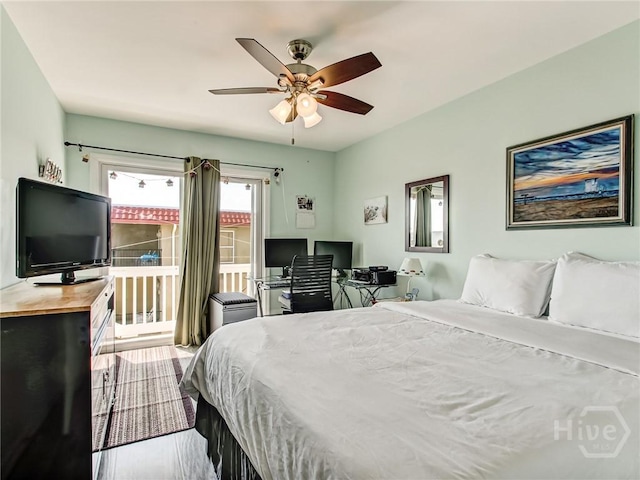 8 Silver Ave Unit 9, Tybee Island, GA 31328 - bedroom with access to outside and a ceiling fan