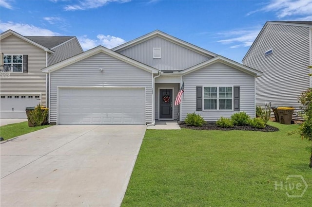 105 Jepson Way, Pooler, GA 31322 - view of front of home featuring a garage, concrete driveway, a front lawn, and board and batten siding