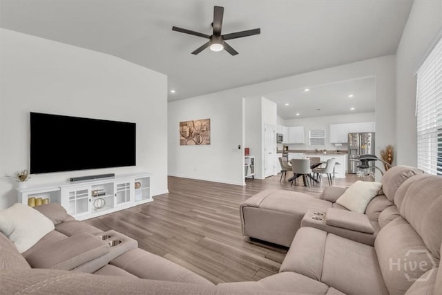 105 Jepson Way, Pooler, GA 31322 - living area with a ceiling fan, wood finished floors, and recessed lighting
