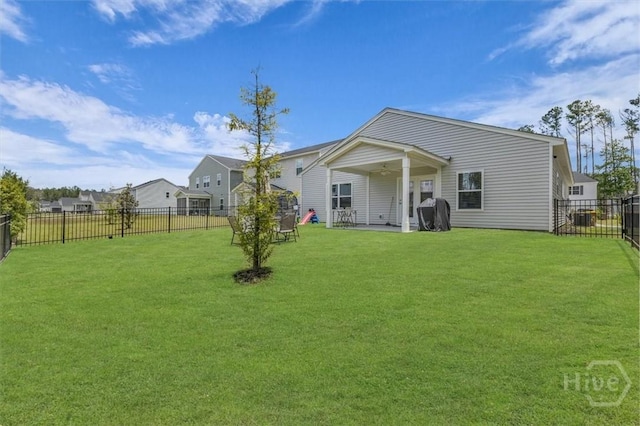 105 Jepson Way, Pooler, GA 31322 - back of house with a ceiling fan, a fenced backyard, and a patio area