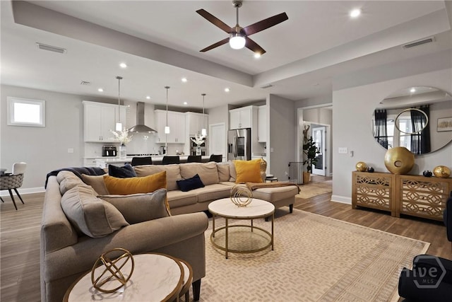 742 Longleaf Dr, Richmond Hill, GA 31324 - living room with a ceiling fan, recessed lighting, wood finished floors, and arched walkways