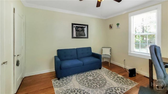 202 Columbus Dr, Savannah, GA 31405 - home office with ceiling fan, wood finished floors, and ornamental molding
