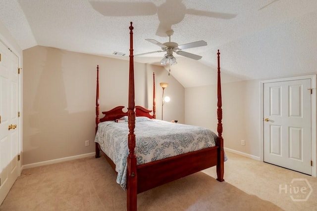 12 Crossing Dr, Richmond Hill, GA 31324 - bedroom featuring vaulted ceiling, carpet floors, a textured ceiling, and a ceiling fan