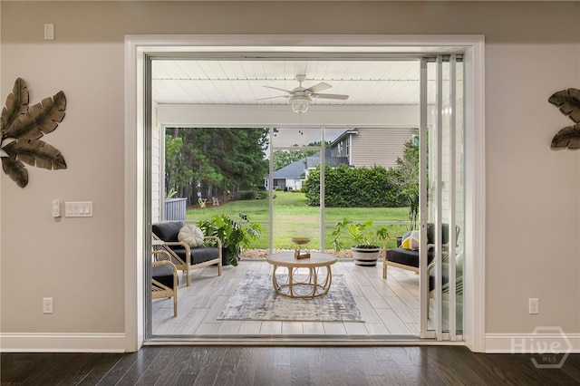 28 Misty Marsh Dr, Savannah, GA 31419 - doorway featuring wood finished floors and a ceiling fan