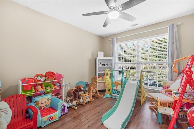 139 Crossover Ln, Savannah, GA 31410 - rec room with healthy amount of natural light, wood finished floors, and a ceiling fan