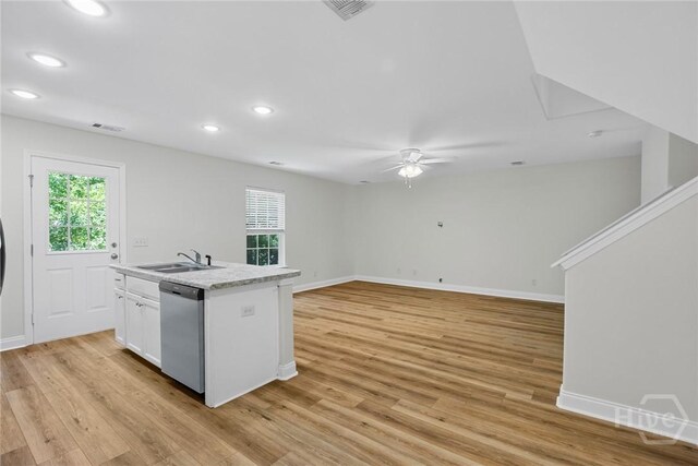 13 Abaco Ct, Savannah, GA 31419 - kitchen with stainless steel dishwasher, ceiling fan, healthy amount of natural light, a kitchen island with sink, and recessed lighting
