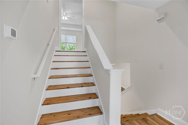13 Abaco Ct, Savannah, GA 31419 - stairway with wood finished floors and ceiling fan
