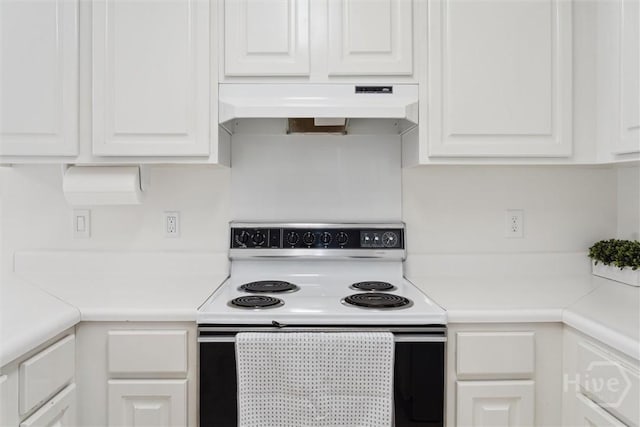 4 Jackson Ct, Savannah, GA 31405 - kitchen featuring electric stove, under cabinet range hood, white cabinets, and light countertops