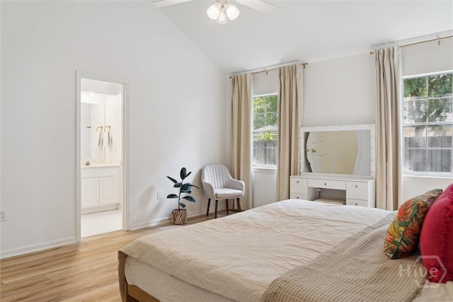 4 Jackson Ct, Savannah, GA 31405 - bedroom with wood finished floors, high vaulted ceiling, connected bathroom, and ceiling fan