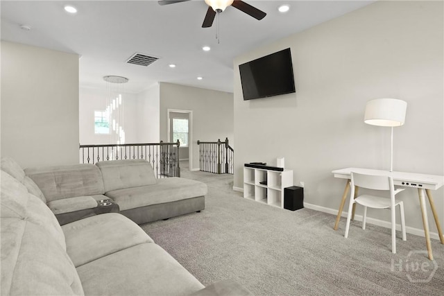 11 Shoefstall St, Savannah, GA 31407 - living area featuring ceiling fan, carpet floors, and recessed lighting