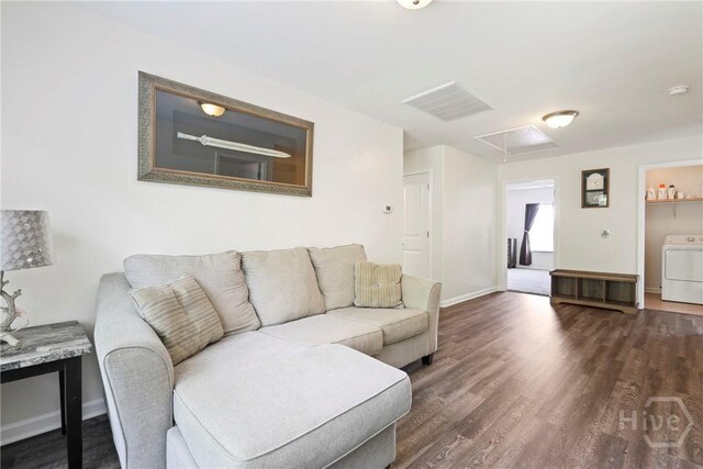 30 Melody Dr, Pooler, GA 31322 - living room featuring washer / dryer, attic access, and wood finished floors