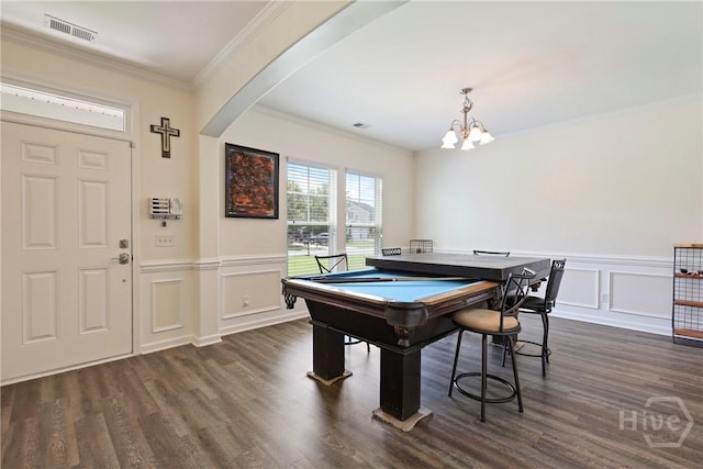 30 Melody Dr, Pooler, GA 31322 - rec room featuring arched walkways, a wainscoted wall, dark wood-type flooring, a decorative wall, and crown molding