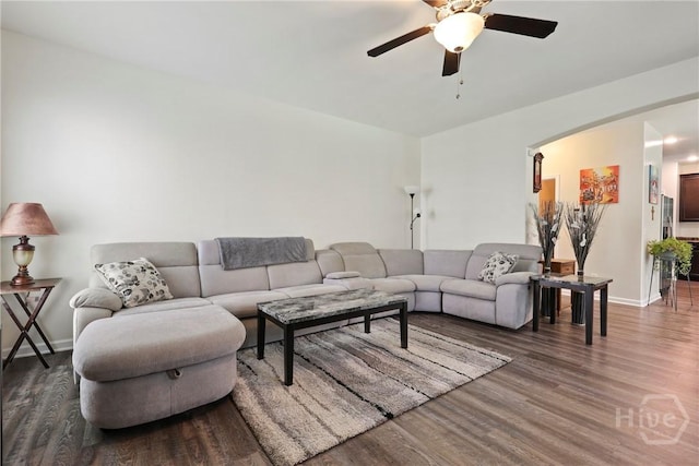 30 Melody Dr, Pooler, GA 31322 - living area with wood finished floors, ceiling fan, and arched walkways