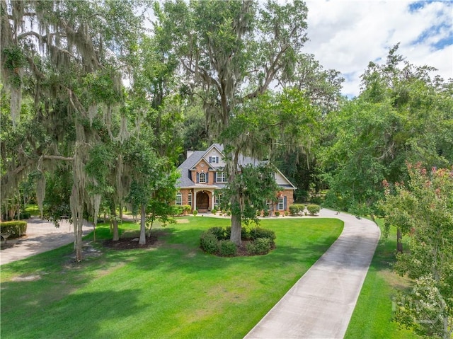 210 Windsong Dr, Richmond Hill, GA 31324 - view of property hidden behind natural elements with a front yard and a chimney