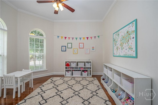 210 Windsong Dr, Richmond Hill, GA 31324 - playroom with wood finished floors, crown molding, and ceiling fan