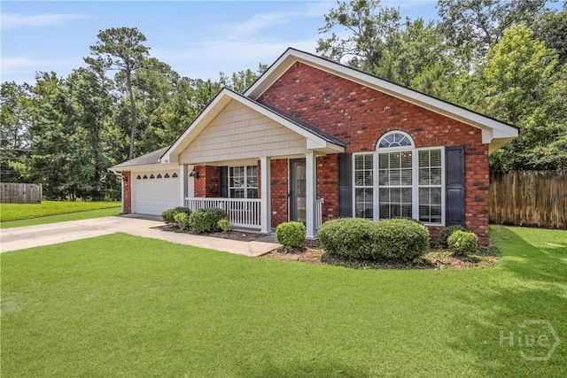140 Kettle Creek Ln, Midway, GA 31320 - ranch-style home featuring brick siding, driveway, a garage, and covered porch