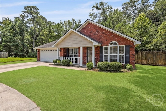 140 Kettle Creek Ln, Midway, GA 31320 - single story home with brick siding, concrete driveway, a garage, and covered porch