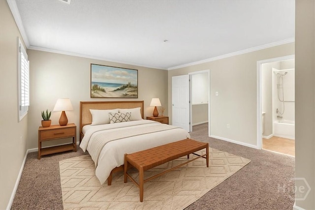 3005 River Dr Unit 302, Savannah, GA 31404 - bedroom with ornamental molding, carpet flooring, and ensuite bath