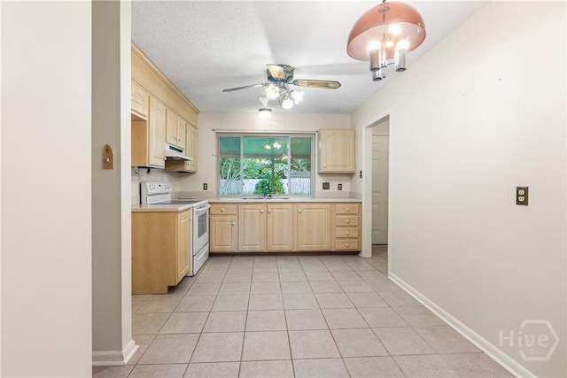 2 N Stillwood Ct, Savannah, GA 31419 - kitchen with electric range, light brown cabinetry, light countertops, and light tile patterned floors