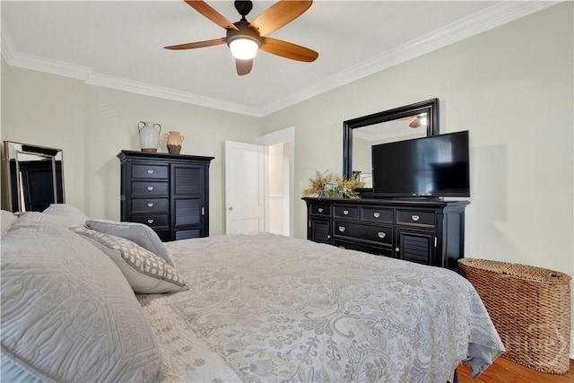 1507 E 49th St, Savannah, GA 31404 - bedroom featuring crown molding, wood finished floors, and a ceiling fan