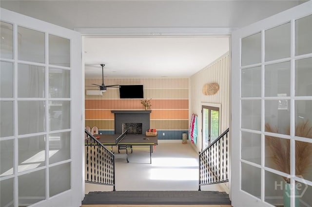 27 Bryan Wood Cir, Savannah, GA 31410 - office space with a fireplace, a ceiling fan, and french doors