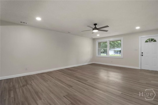114 Paradise Dr, Savannah, GA 31406 - empty room with a ceiling fan, recessed lighting, and wood finished floors