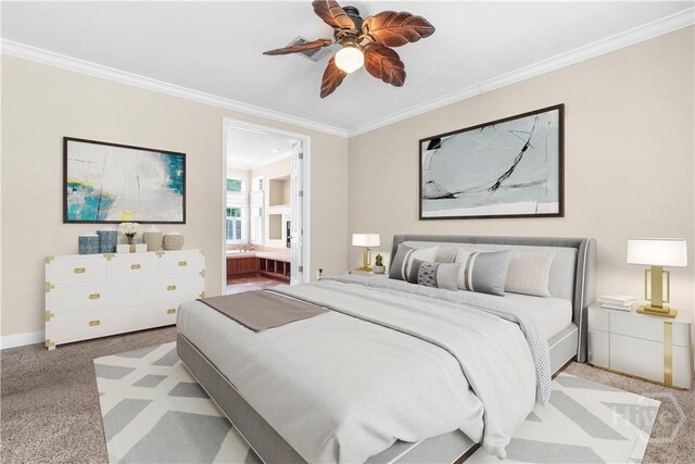 586 Church Cir, Jesup, GA 31545 - carpeted bedroom featuring crown molding, ensuite bathroom, and ceiling fan