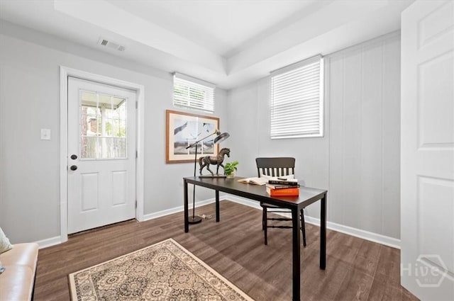 4611 Cumberland Dr, Savannah, GA 31405 - office featuring dark wood finished floors and a tray ceiling