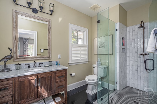 63 Magnolia Ln, Richmond Hill, GA 31324 - bathroom with vanity, a stall shower, and plenty of natural light
